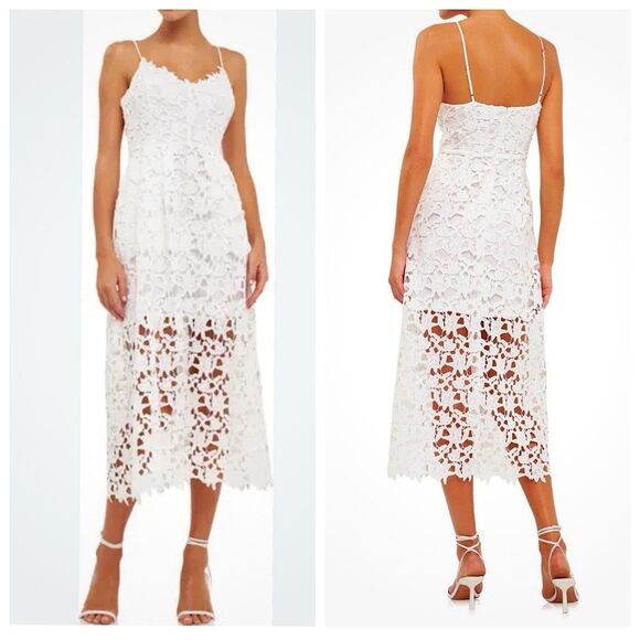 Endless Rose Dresses & Skirts - Endless Rose Crotchet Floral Lace Spaghetti Strap Midi Dress Womens Sz S White